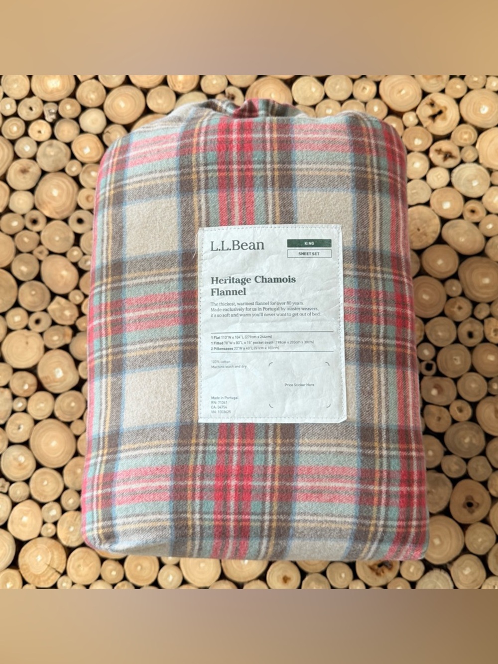 L.L. Bean King Heritage Chamois Flannel Sheet Set Antique Dress Stewart Plaid